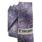 Close-up of Stacy Adams purple paisley tie and pocket square set