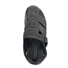 black closed toe fisherman sandal with hook and loop strap top view