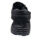black closed toe fisherman sandal with padded heel rear view