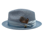 Montique Carolina straw fedora hat side view with satin ribbon band
