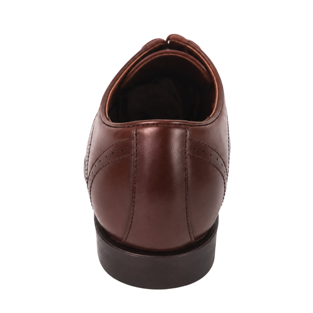 brown leather cap toe oxford dress shoe rear view