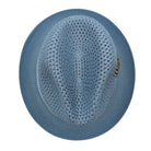 Montique Carolina straw fedora hat top view with feather detail