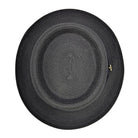 Montique black straw pork pie hat top view with braided crown