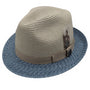 Lamonte Collection: Scala Blue Paper Braid Fedora with Feather and Grosgrain Band