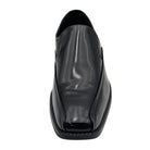 black polished square toe slip-on dress shoe front view