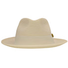 ivory straw fedora front view with matching ribbon band