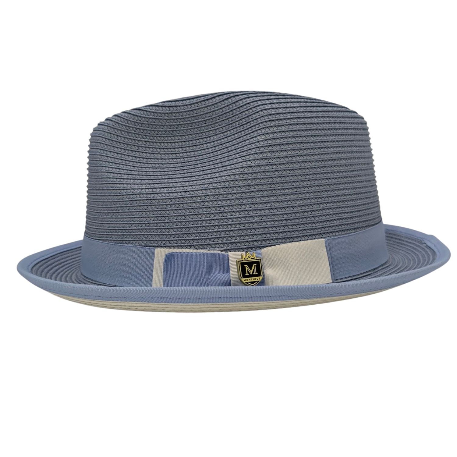 Carolina straw fedora hat side view with matching ribbon band