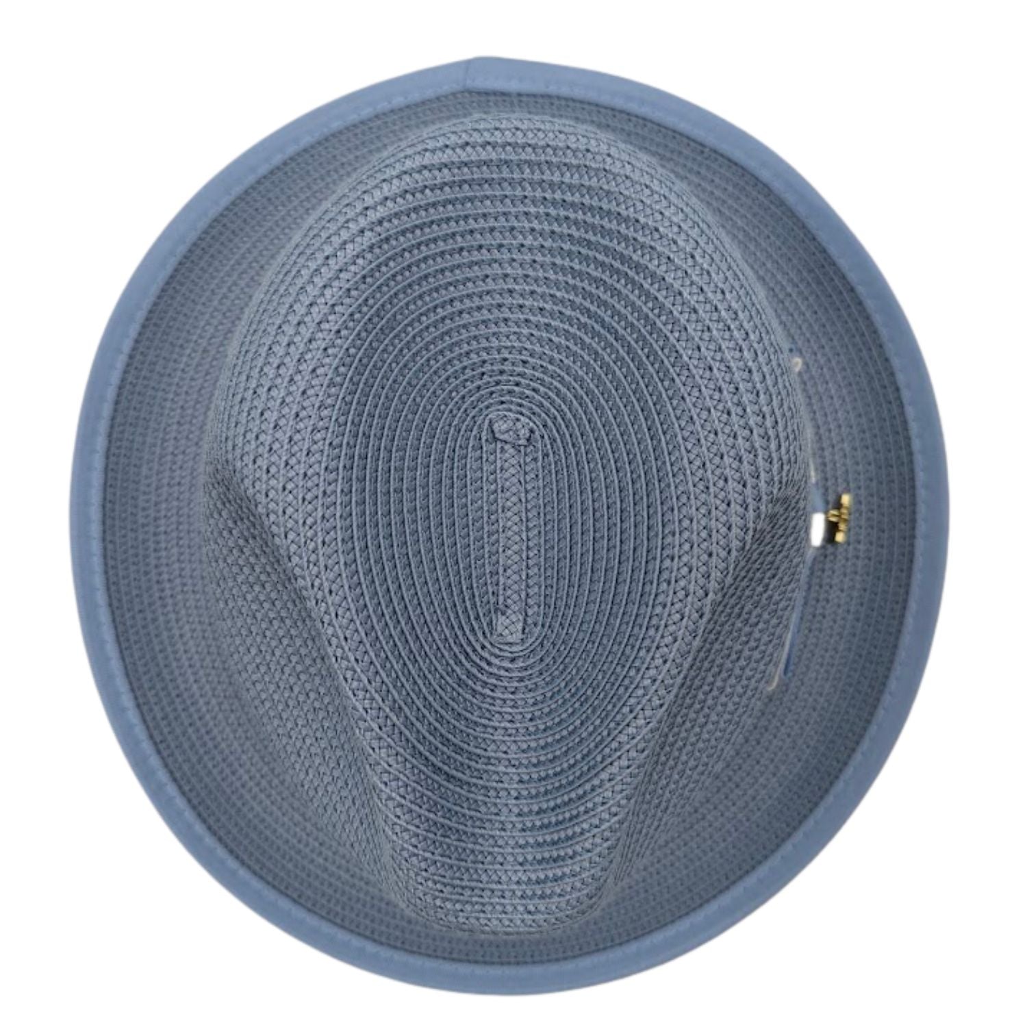Carolina straw fedora hat top view with matching brim trim