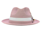  mauve straw fedora hat back view with white ribbon band