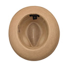 Camel Montique fedora hat interior view with braided crown, matching brim, and branded inner label