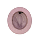 Montique mauve straw fedora hat inside view with branded sweatband
