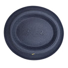 Montique navy straw pork pie hat top view with flat crown and short brim