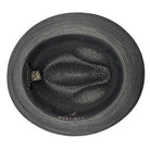 Montique black vented straw fedora hat inside view with branded sweatband