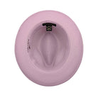 Mauve Montique fedora hat interior view with matching brim, inner sweatband, and branded label