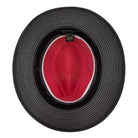Montique red black and white straw fedora hat inside view with branded sweatband