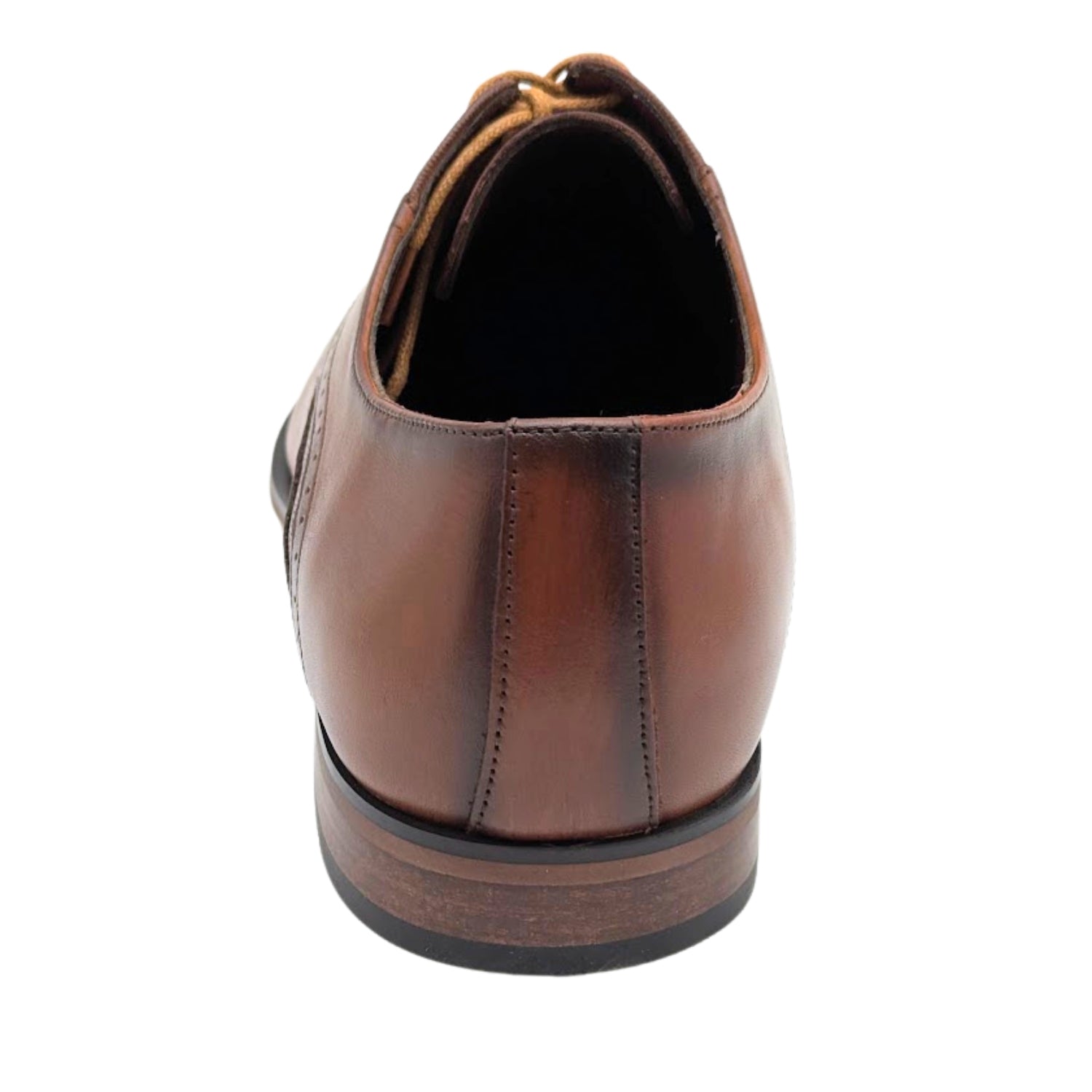 men's tan leather medallion toe oxford dress shoe rear view