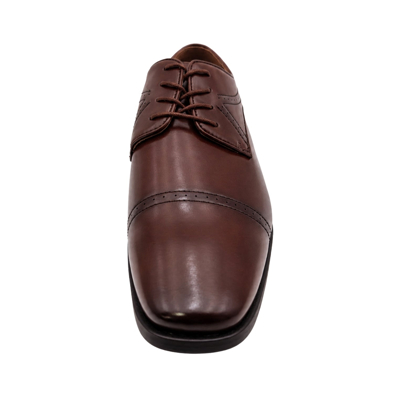 brown cap toe lace-up oxford dress shoe front view