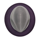 Montique purple and gray straw fedora hat top view with gray crown and purple brim
