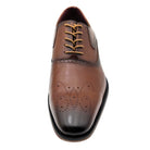 men's tan medallion toe oxford dress shoe front view