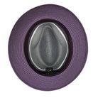 Montique purple and gray straw fedora hat inside view with branded sweatband