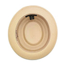 Beige Montique pork pie straw hat interior view showing woven straw texture, short brim, and inside label