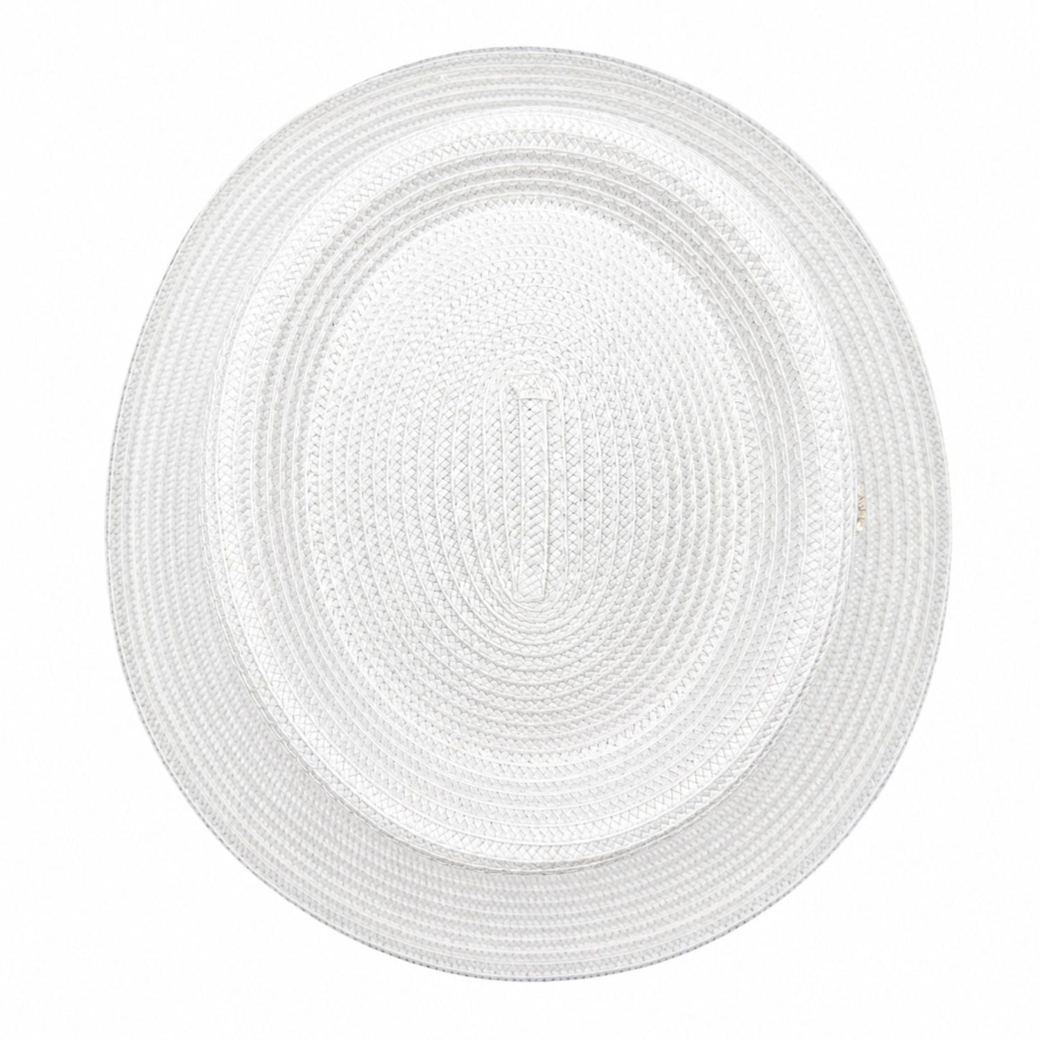 Montique white straw pork pie hat top view with flat crown