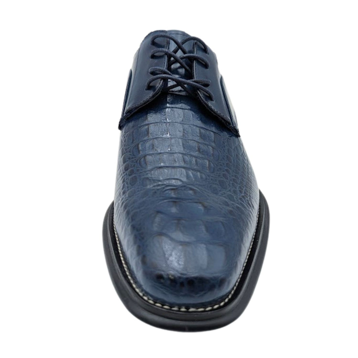 cobalt crocodile inspired leather lace dress shoe front view
