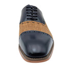 navy and tan linen cap toe lace dress shoe front view