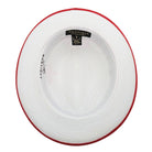 white and red straw fedora hat inside view with branded sweatband