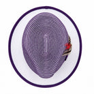 Montique purple and white summer fedora hat top view with white brim and purple crown