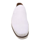white genuine leather moc toe casual slip-on shoe front view