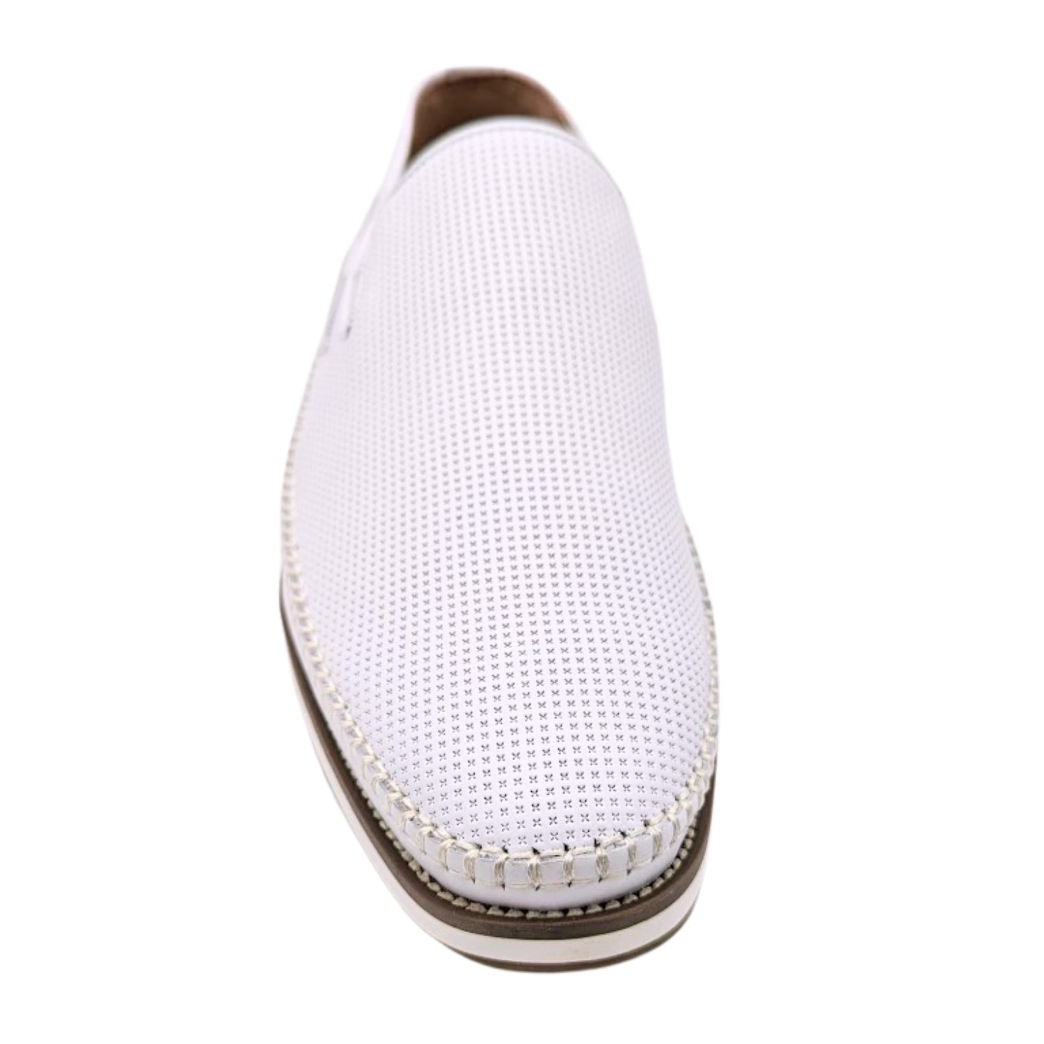 white genuine leather moc toe casual slip-on shoe front view