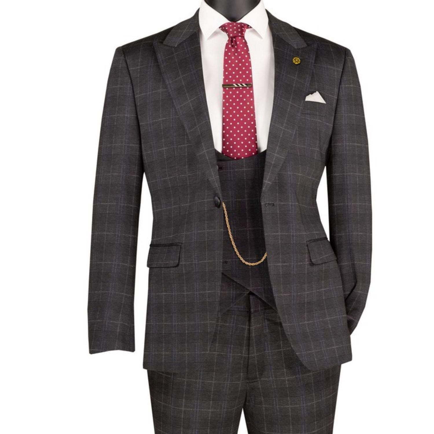 Close-up detail of black Glen Plaid suit fabric pattern