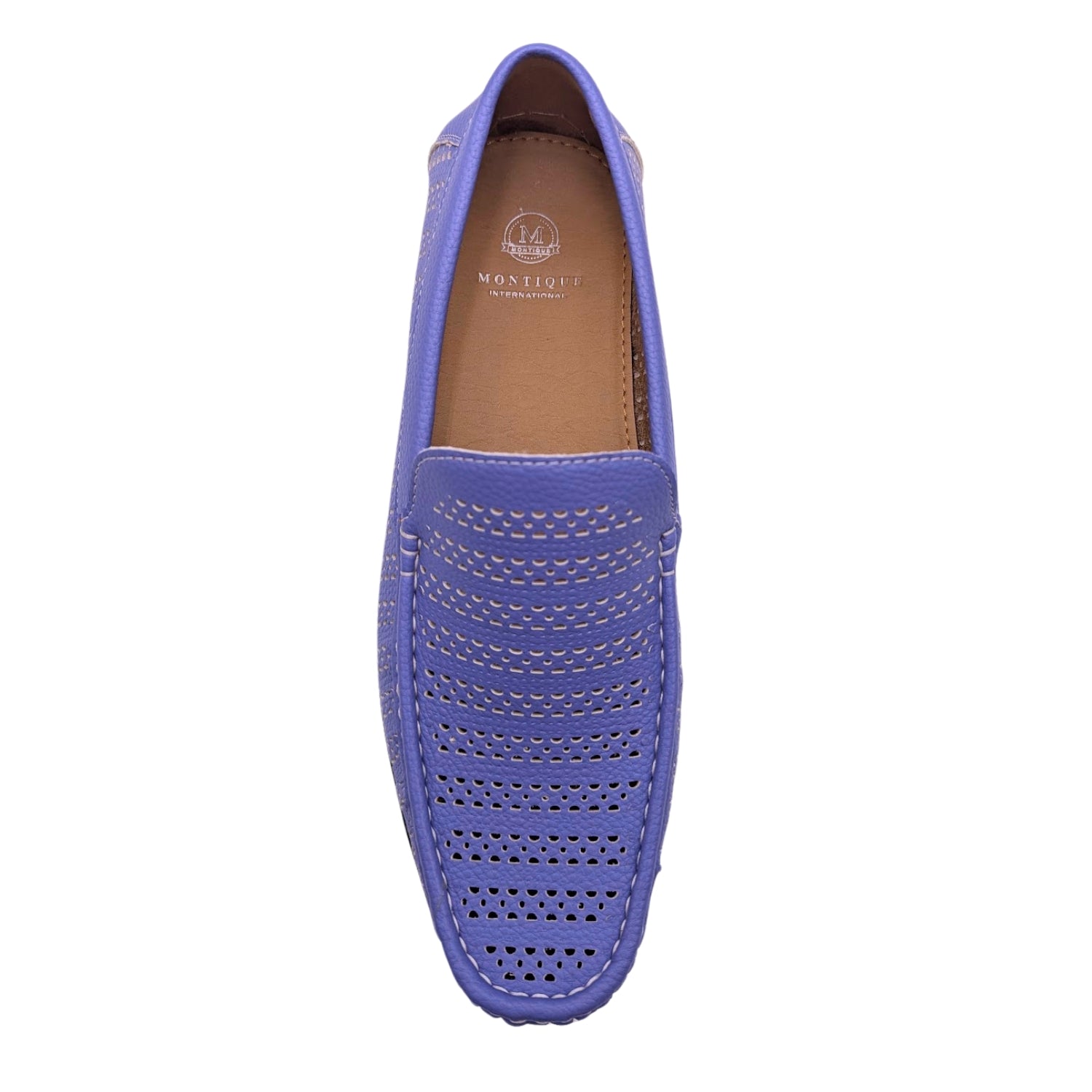 lavender perforated slip-on loafer by Montique top view