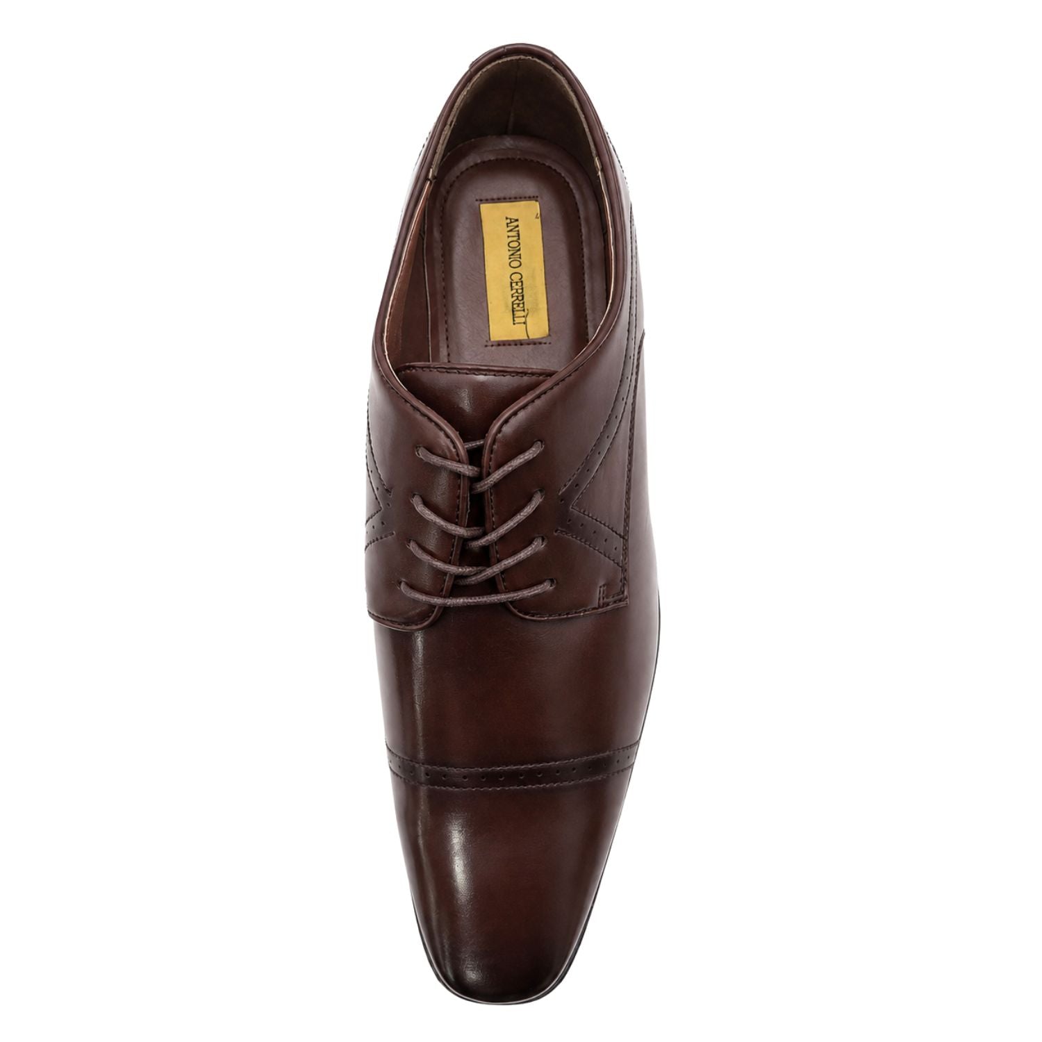 brown cap toe lace-up oxford dress shoe top view