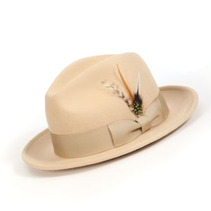 Beige Lightfelt 2 1/2" Wide Brim Wool Felt Pinch Crown Fedora Hat by Montique