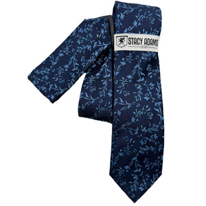 Arboretum Collection: Stacy Adams Navy and Blue Floral Tie and Pocket Square Set