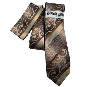 Men's Stacy Adams Hybrid Pattern Tie & Pocket Square Set - Brown/Bronze
