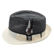 Black and white fedora hat with vented crown side view