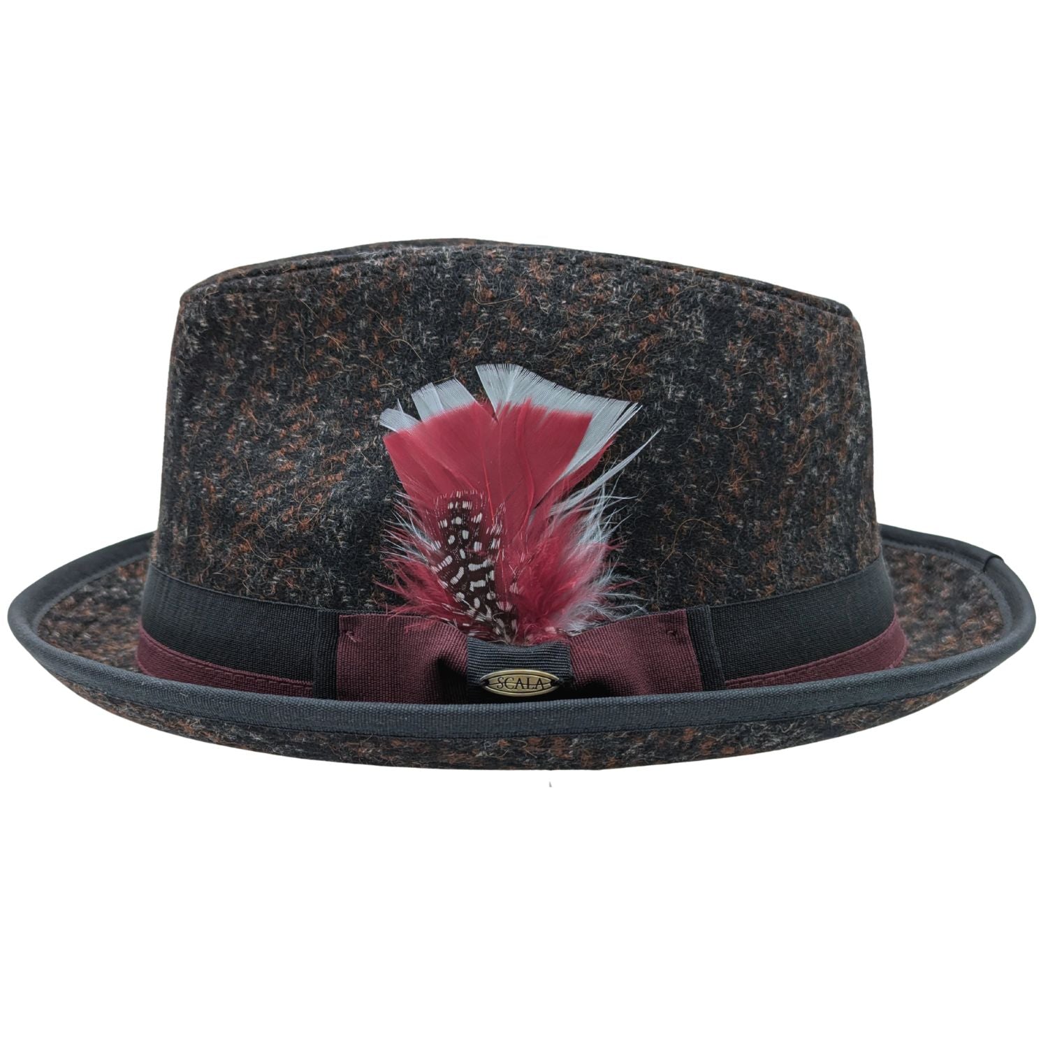 Scala Tweed Wool Blend Fedora with Feather – 1 3/4” Brim – Suits