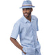 Montique Light Blue Tonal Vertical Textured Short Sleeve Shirt