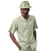 Montique Mint Tonal Vertical Textured Short Sleeve Shirt