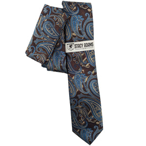 Men's Stacy Adams Paisley Tie & Pocket Square Set - Chocolate/French Blue