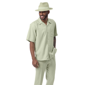 Mint Solid Short Sleeve Walking Suit Set - Classic Fit