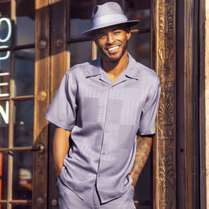 Montique Lilac Tonal Jacquard Panel Short Sleeve Shirt