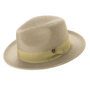 Olive Braided Wide Brim Pinch Crown Fedora Hat with Matching Grosgrain Ribbon