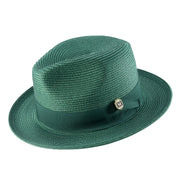 Emerald Braided Wide Brim Pinch Crown Fedora Hat with Matching Grosgrain Ribbon