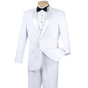 Men's 2 Piece Solid Color Single Breasted Slim Fit Tuxedo - White