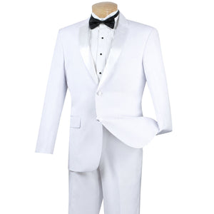 Men's 2 Piece Solid Color Single Breasted Slim Fit Tuxedo - White