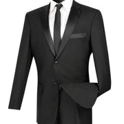 Men's 2 Piece Solid Color Single Breasted Slim Fit Tuxedo - Black